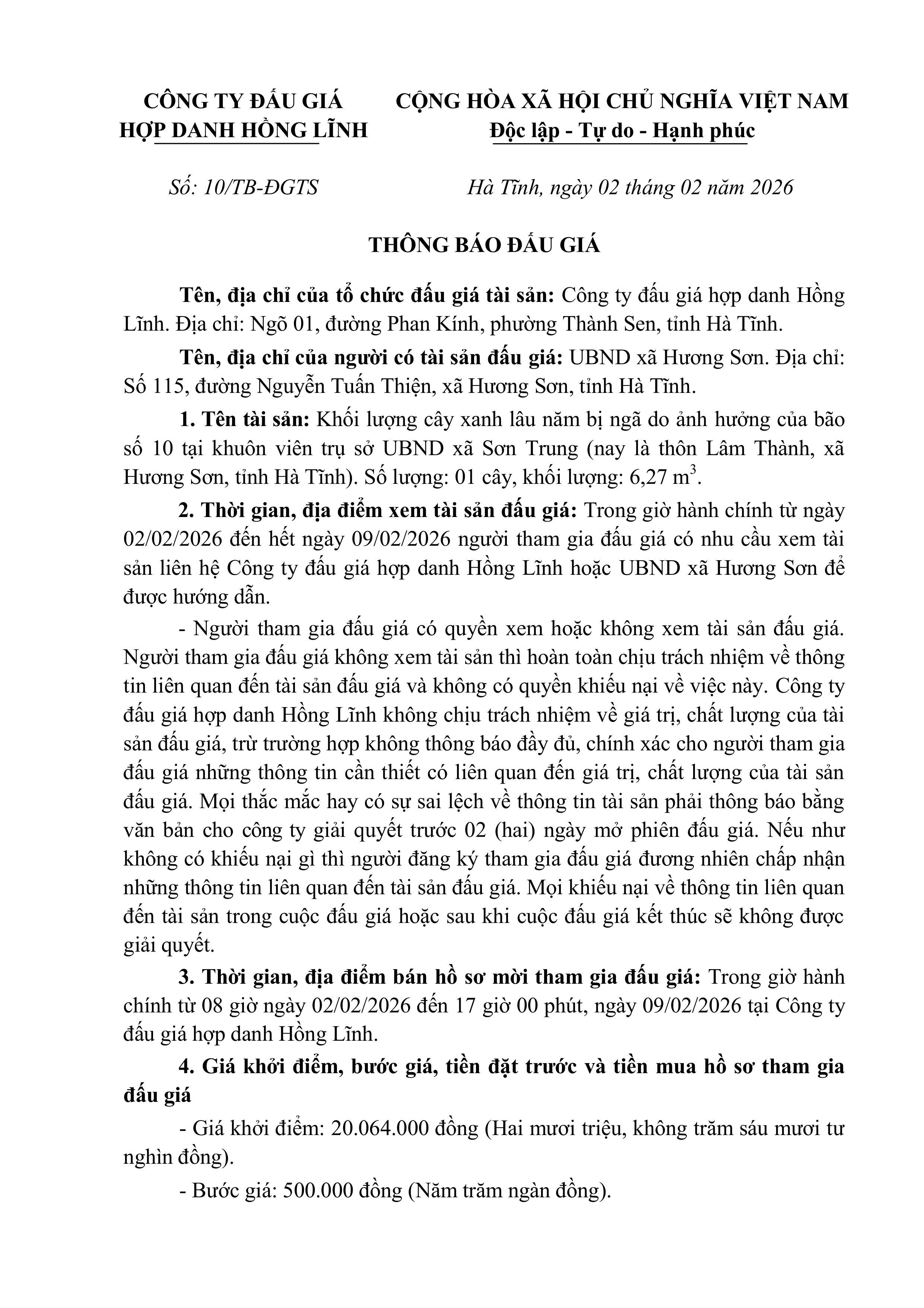 THÔNG BÁO ĐẤU GIÁ