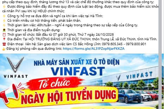 VINFAST- TỔ CHỨC NGÀY HỘI TUYỂN DỤNG TẠI XÃ ĐỨC THỊNH📣📣   🌻Số lượng: 1.900 nhân sự