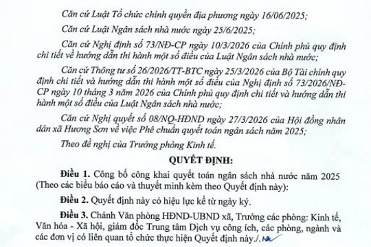 QUYẾT ĐỊNH - Về việc công bố công khai quyết toán ngân sách nhà nước năm 2025