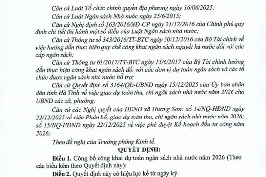 QUYẾT ĐỊNH  -Về việc công bố công khai dự toán ngân sách nhà nước năm 2026 