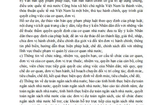  Danh mục thông tin cung cấp theo luật tiếp cận thông tin 