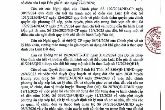 UBND xã Hương Sơn - THÔNG BÁO (Về việc lựa chọn tổ chức hành nghề Đấu giá tài sản)