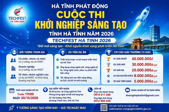 THÔNG BÁO - PHÁT ĐỘNG THAM GIA CUỘC THI KHỞI NGHIỆP SÁNG TẠO TỈNH HÀ TĨNH NĂM 2026 (TECHFEST HA TINH 2026) 