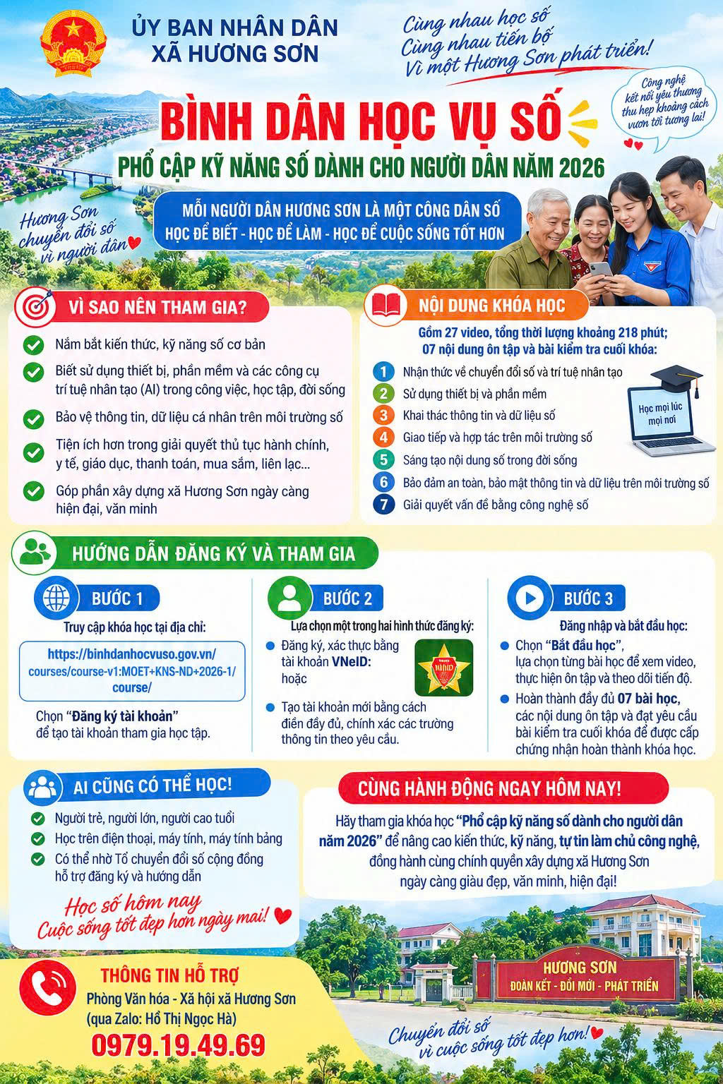 Xã Hương Sơn đẩy mạnh "Bình dân học vụ số" - phổ cập kỹ năng số đến mỗi người dân 